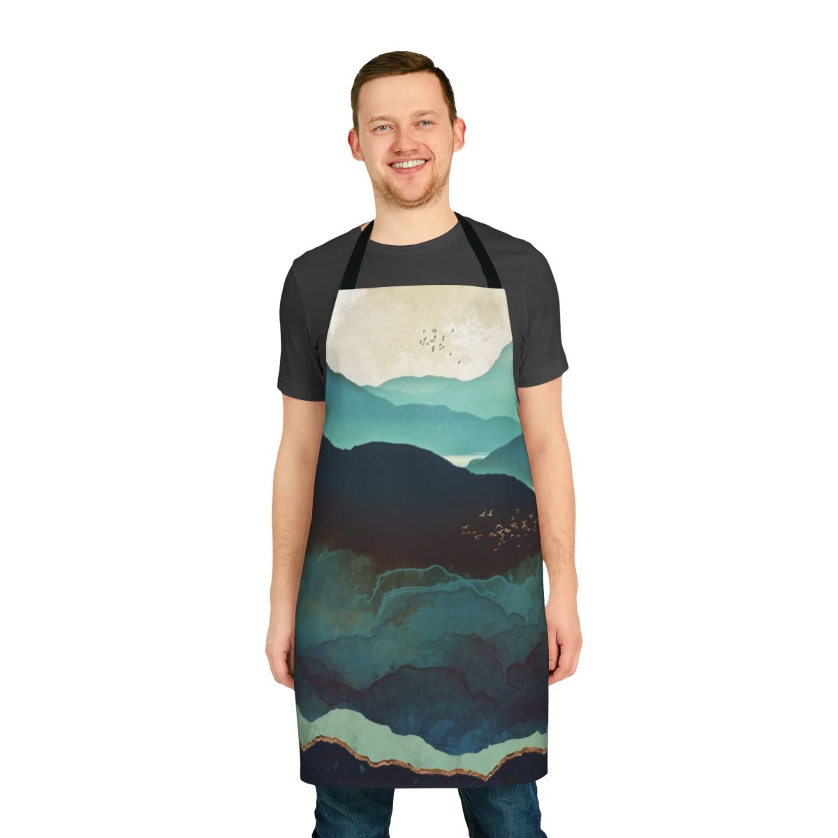 Indigo Mountains Textile Apron with Nature Landscape and Wanderlust Inspired Design