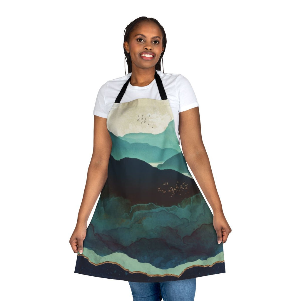 Indigo Mountains Textile Apron with Nature Landscape and Wanderlust Inspired Design