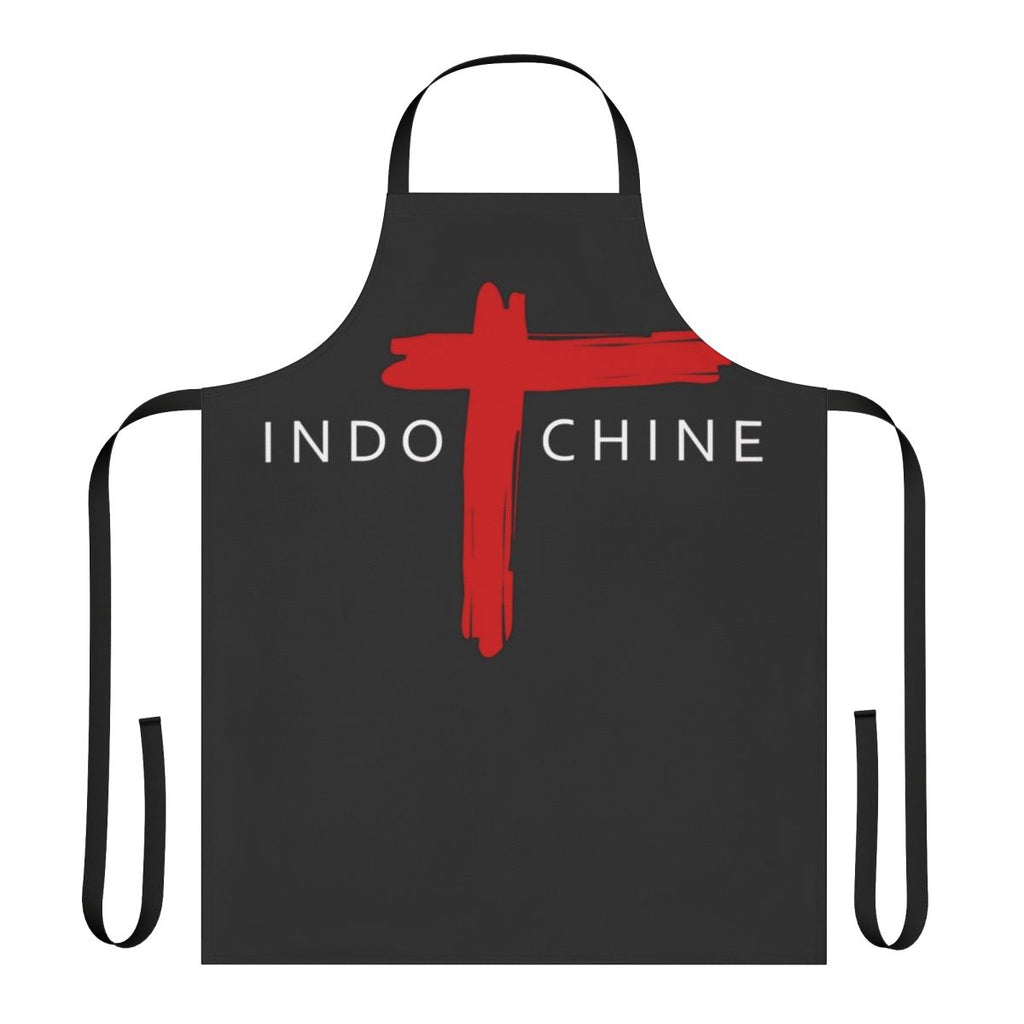 Indochine-inspired music apron with band graphics and vibrant colors