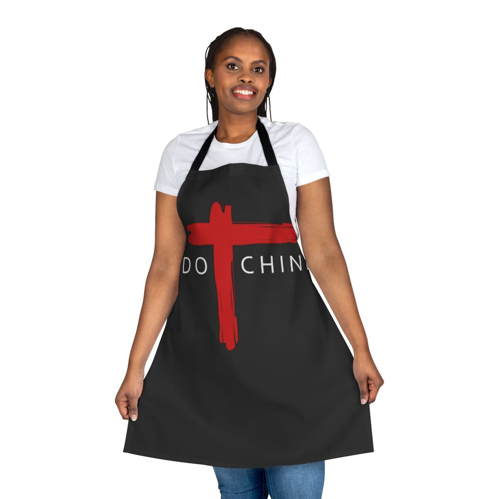 Indochine-inspired music apron with band graphics and vibrant colors