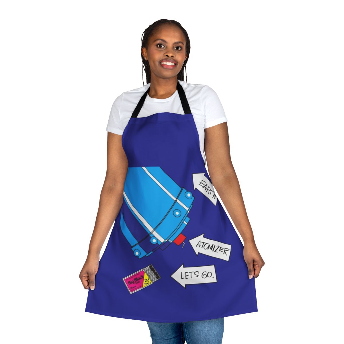 Industrial-style black apron with punk and metal-inspired design