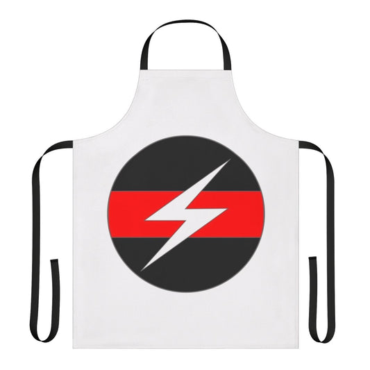 Industrial-inspired apron with Throbbing Gristle-style design