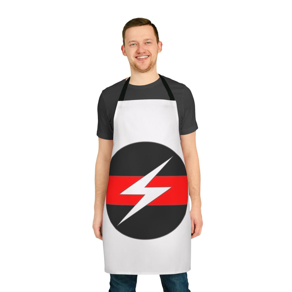 Industrial-inspired apron with Throbbing Gristle-style design