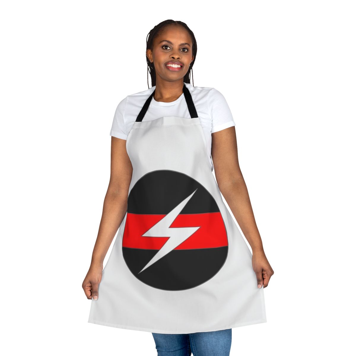 Industrial-inspired apron with Throbbing Gristle-style design