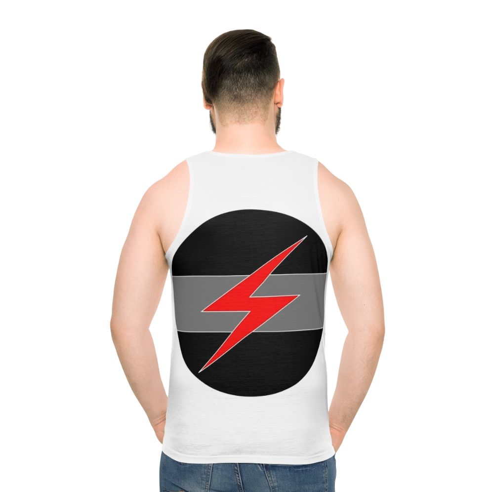 Grey unisex tank top with Throbbing Gristle industrial music band logo