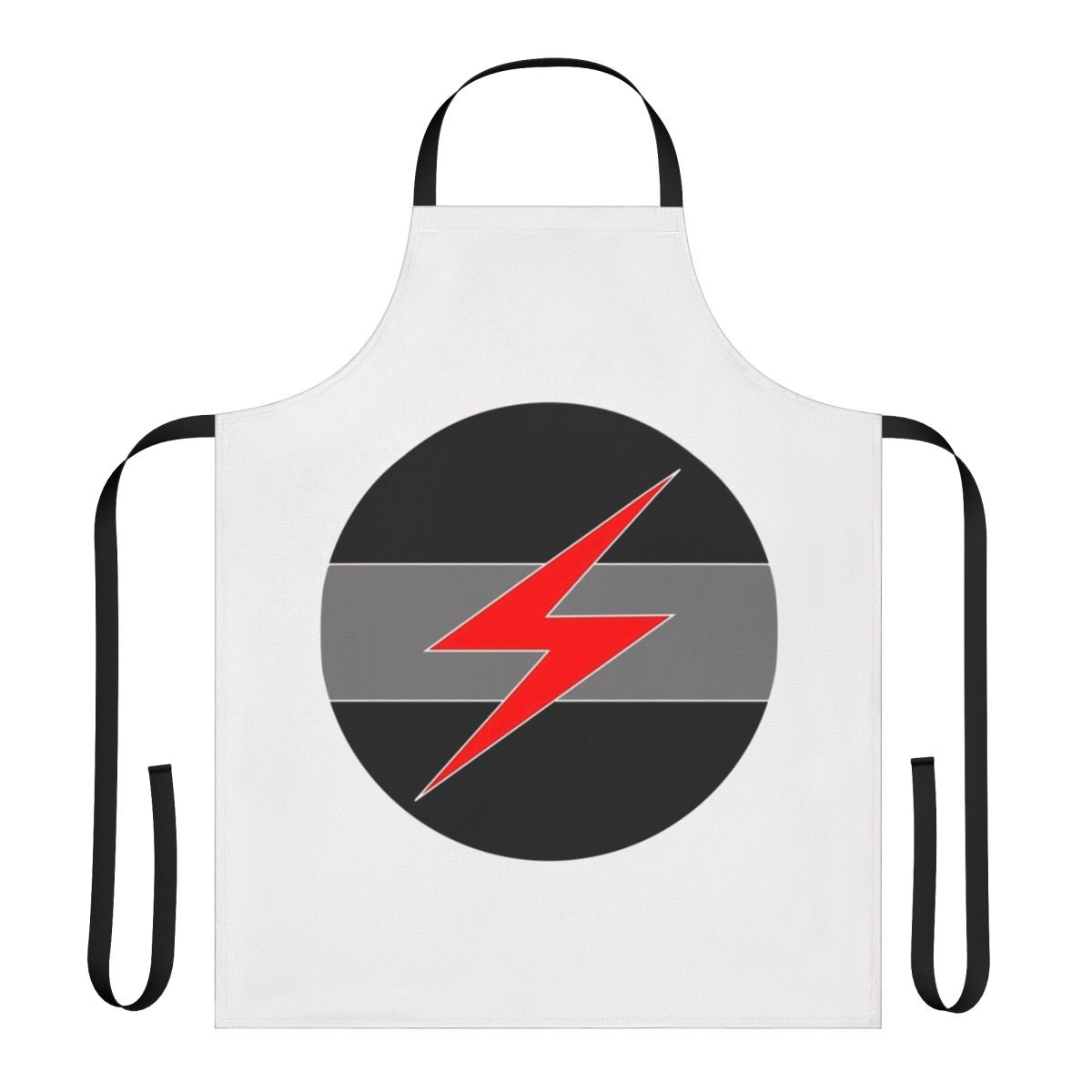 Grey apron with Throbbing Gristle industrial music band logo