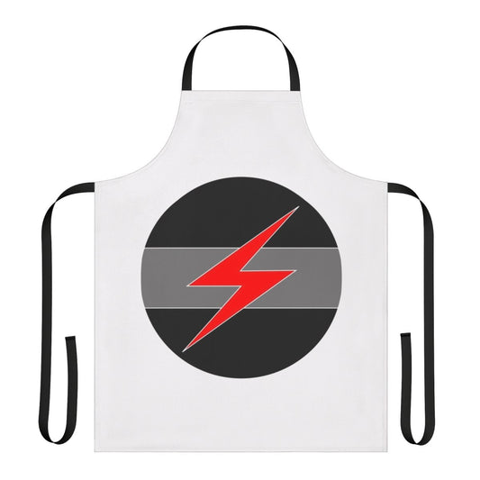 Grey apron with Throbbing Gristle industrial music band logo