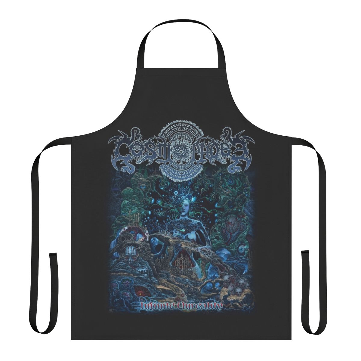 Infinite Unreality technical death metal band logo printed on a high-quality apron