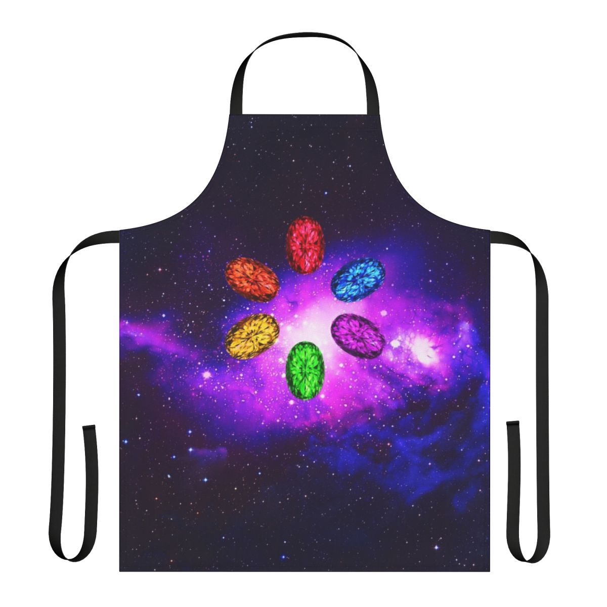 Infinity Stones Galaxy Space Apron featuring rainbow colors and patterns inspired by Marvel's Avengers