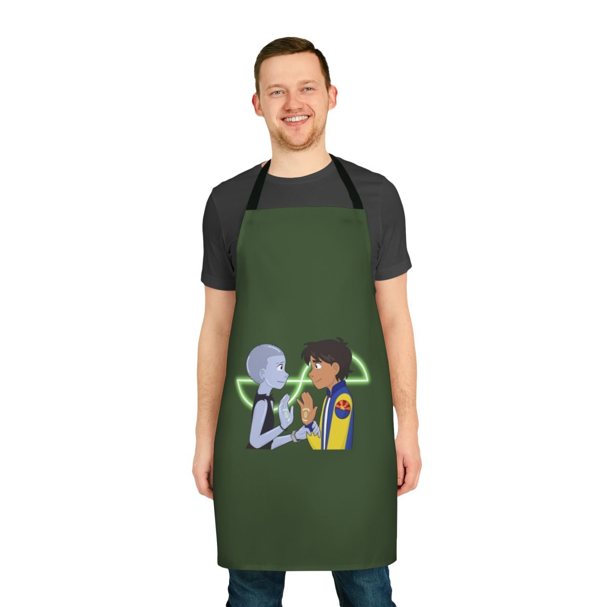 Infinity Train-themed apron featuring the show's iconic imagery