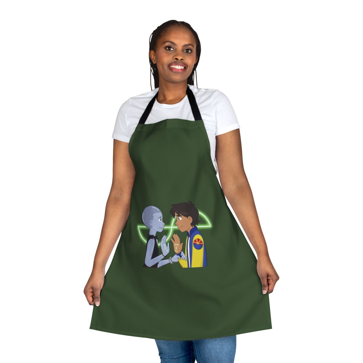 Infinity Train-themed apron featuring the show's iconic imagery