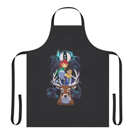 Whimsical infinity train-inspired fantasy apron featuring characters and scenery from the animated series