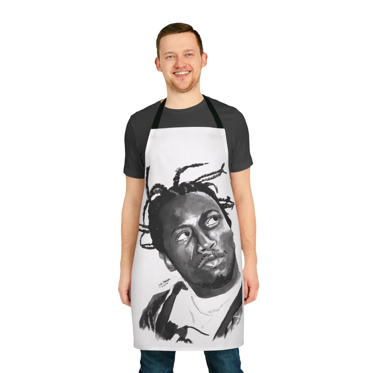 Ink portrait design apron featuring ODB, a legendary East Coast rapper