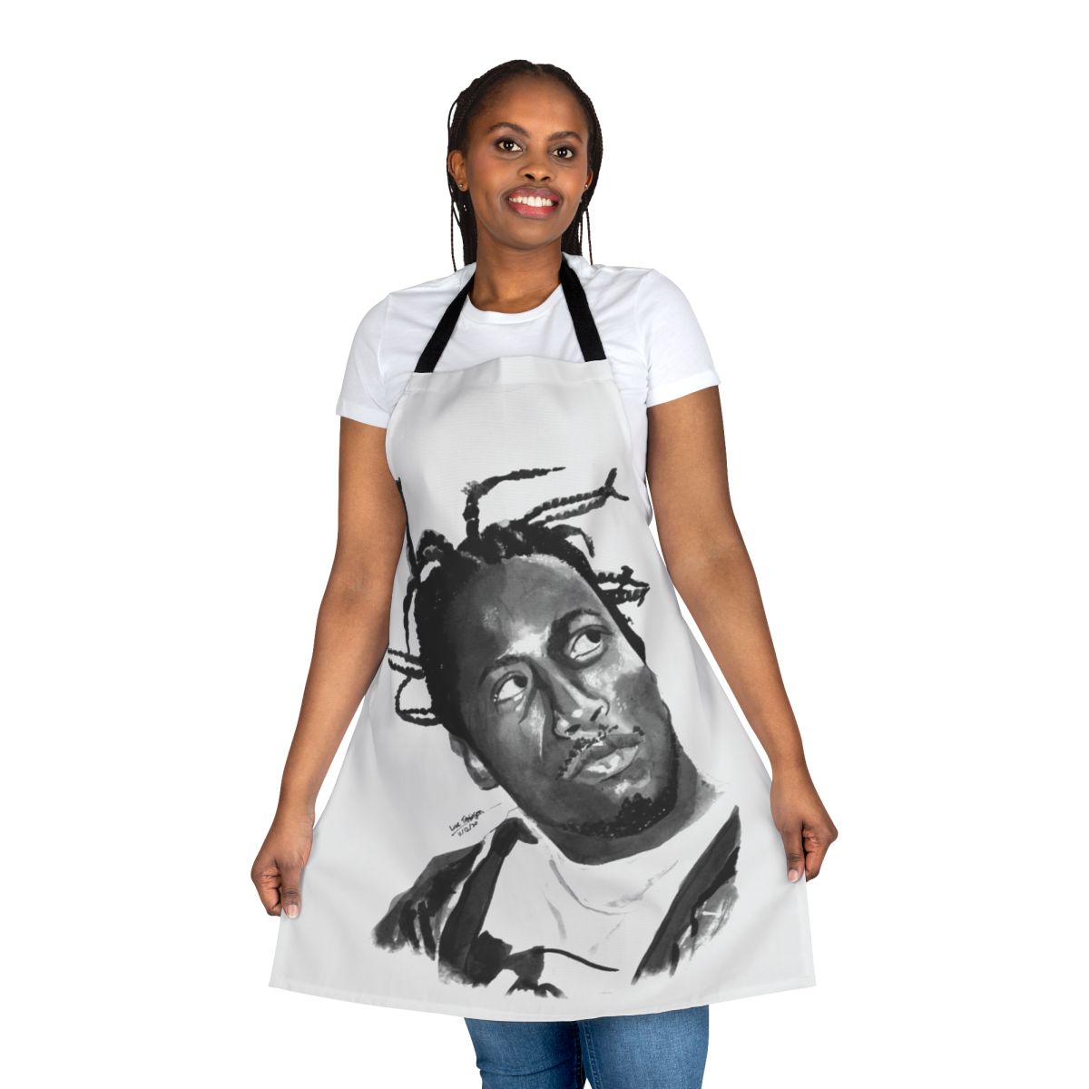 Ink portrait design apron featuring ODB, a legendary East Coast rapper