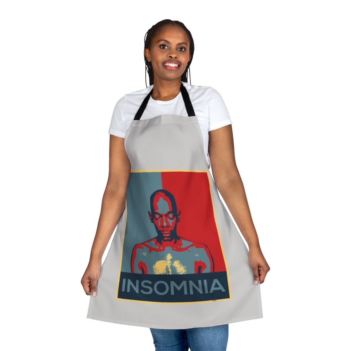 Insomnia-inspired apron featuring the Faithless band logo and design