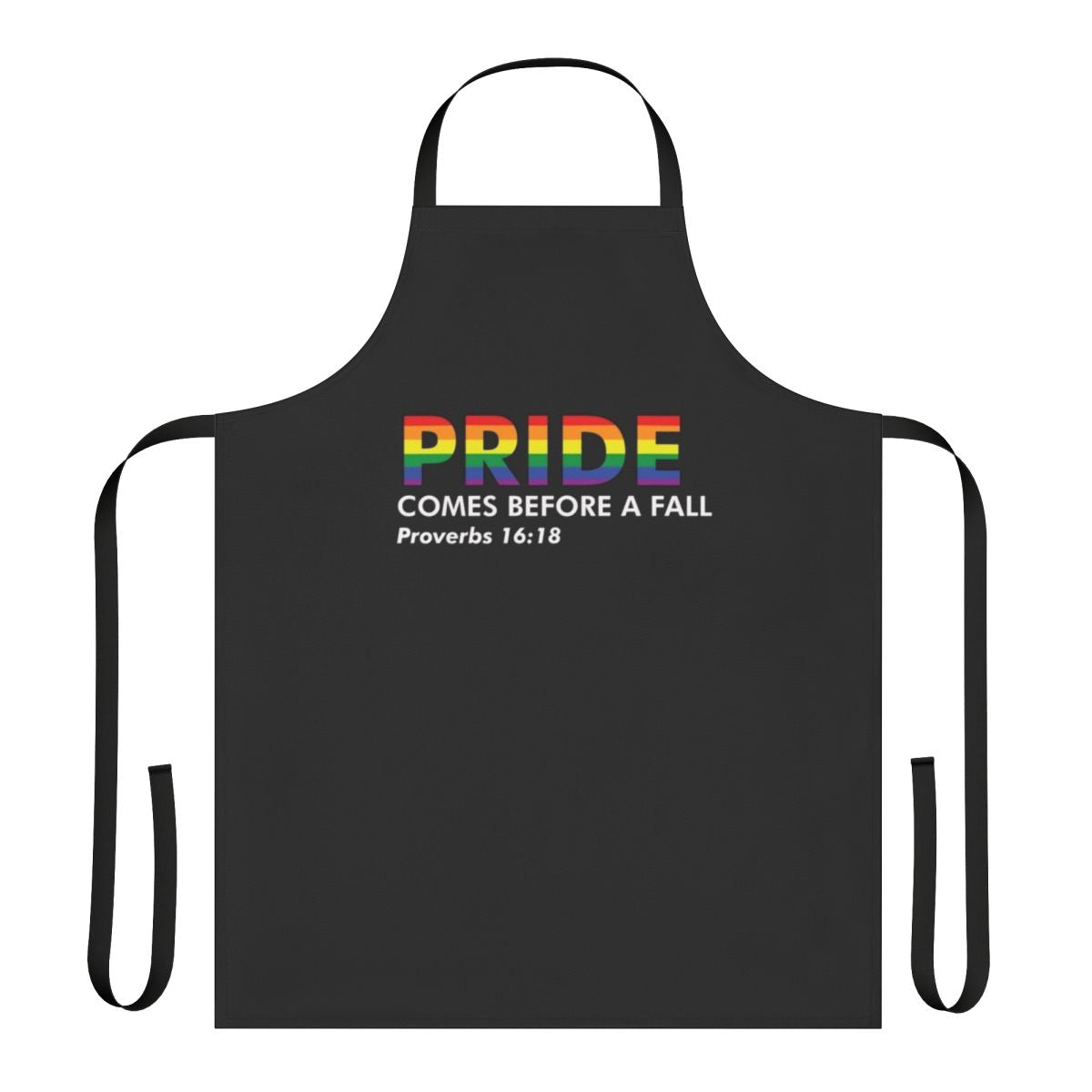 Proverbs 16:18 Bible verse apron with rainbow design