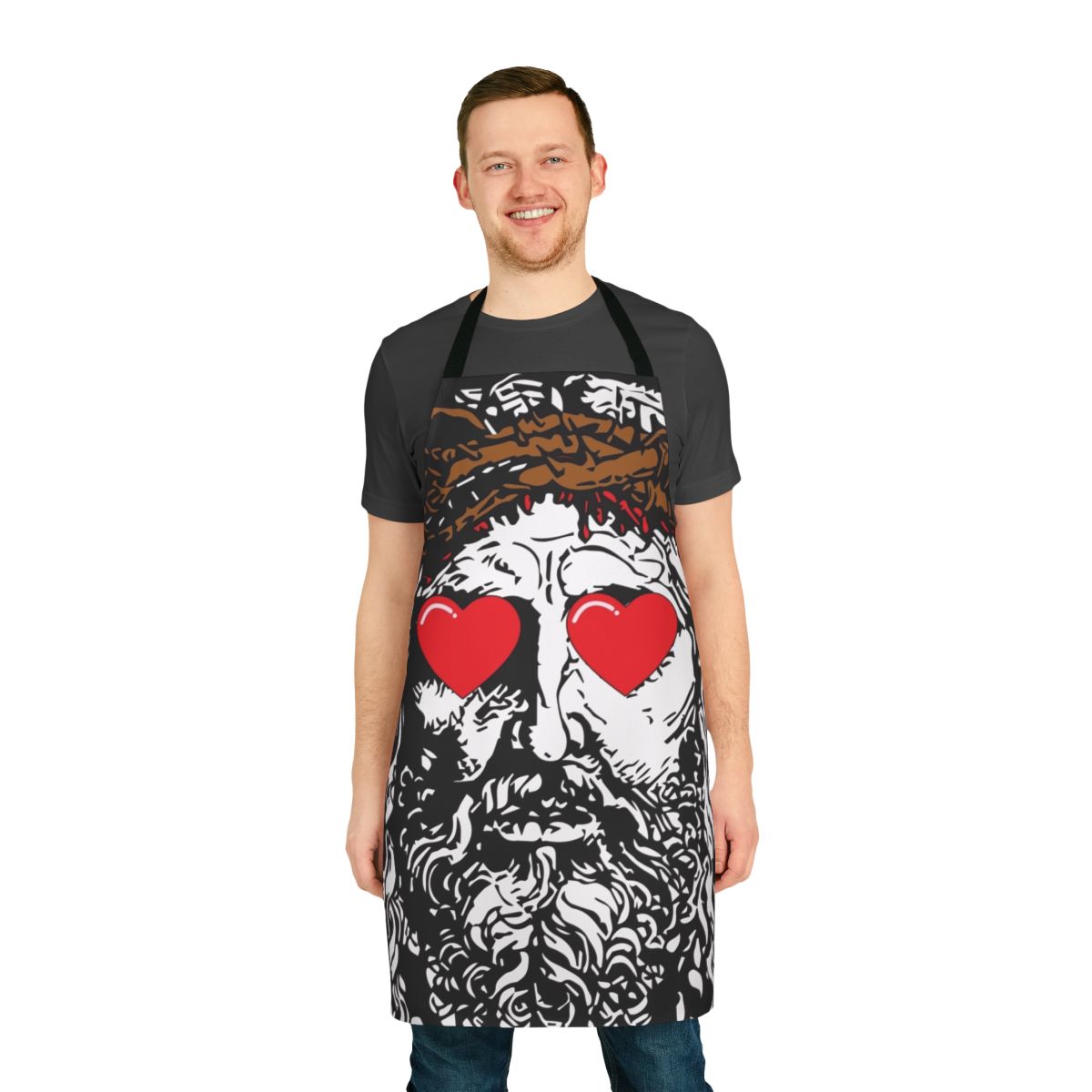 Apron featuring the text "Jesus Loves You" on a white background