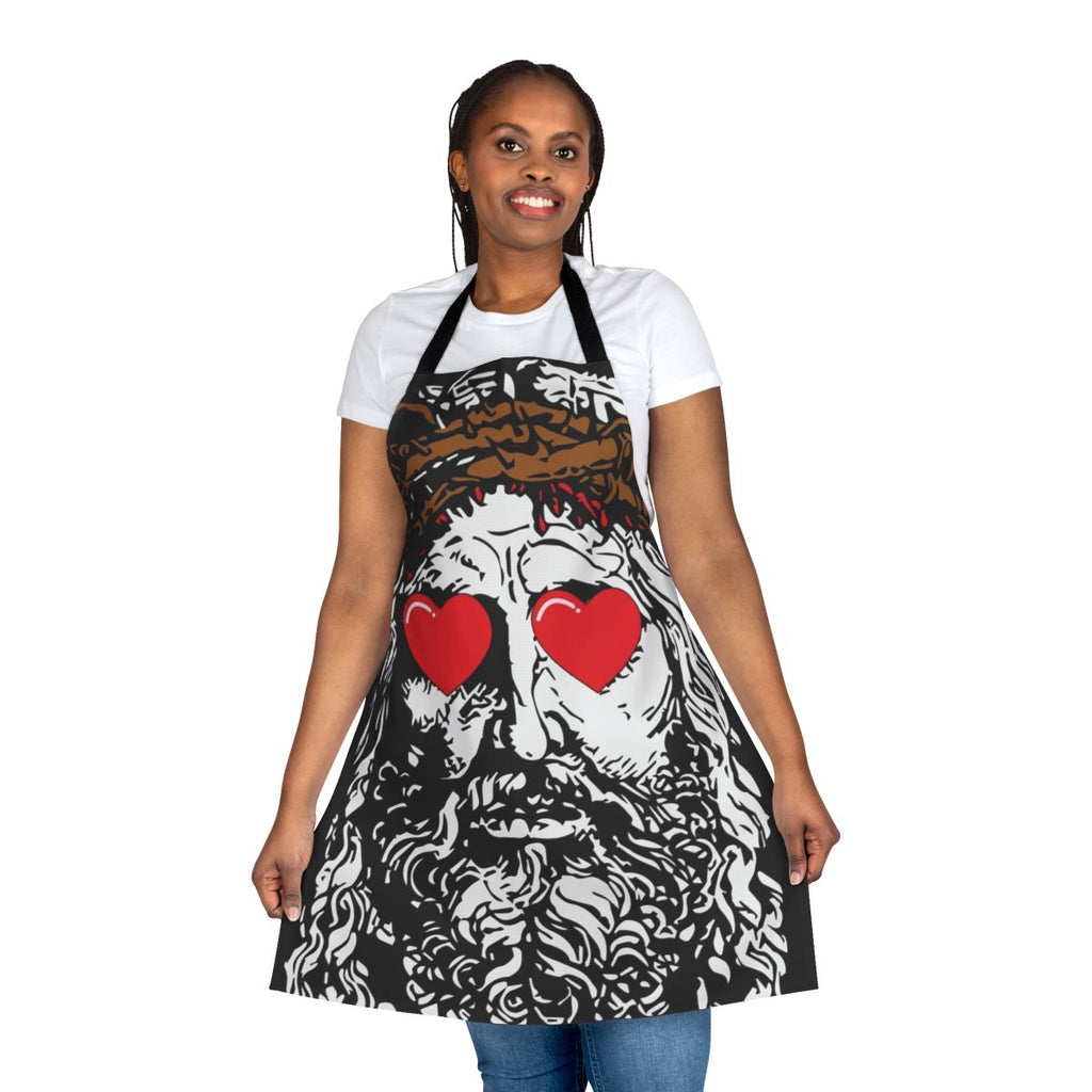 Apron featuring the text "Jesus Loves You" on a white background