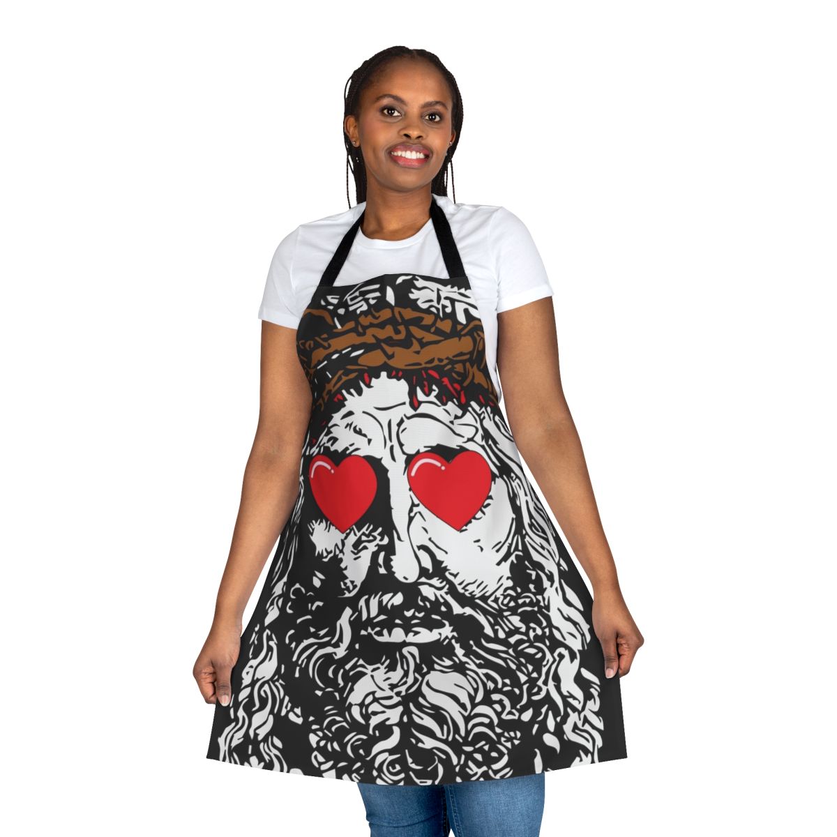Apron featuring the text "Jesus Loves You" on a white background