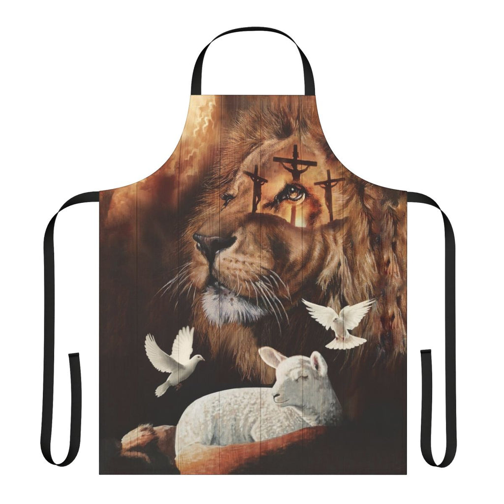Apron featuring a design with the Lion of Judah and the Lamb of God, a Christian religious symbol