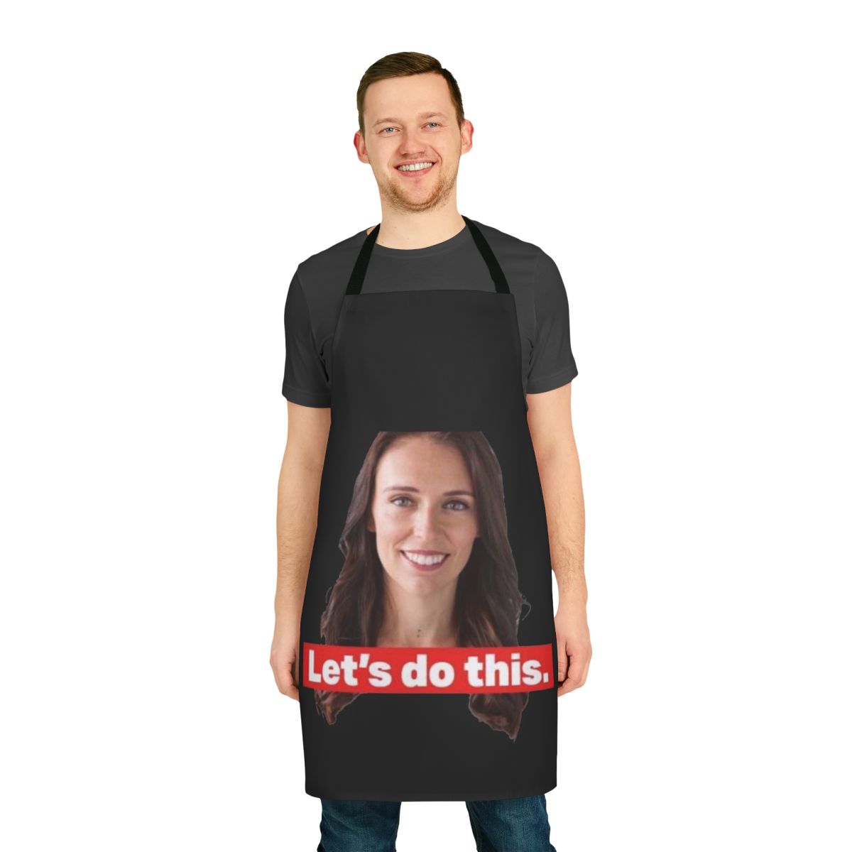 Apron featuring a design inspired by New Zealand Prime Minister Jacinda Ardern