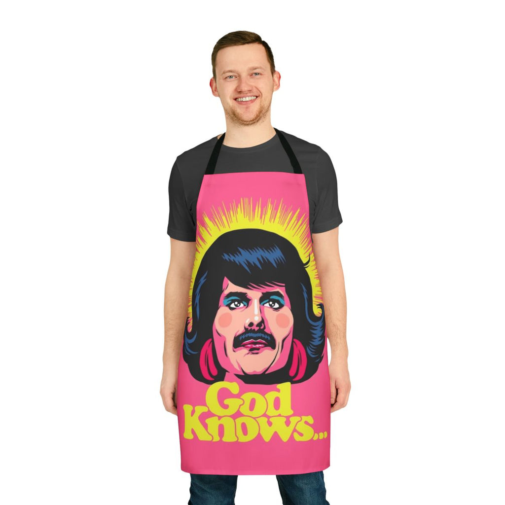 God Knows inspirational kitchen apron with Christian religious design