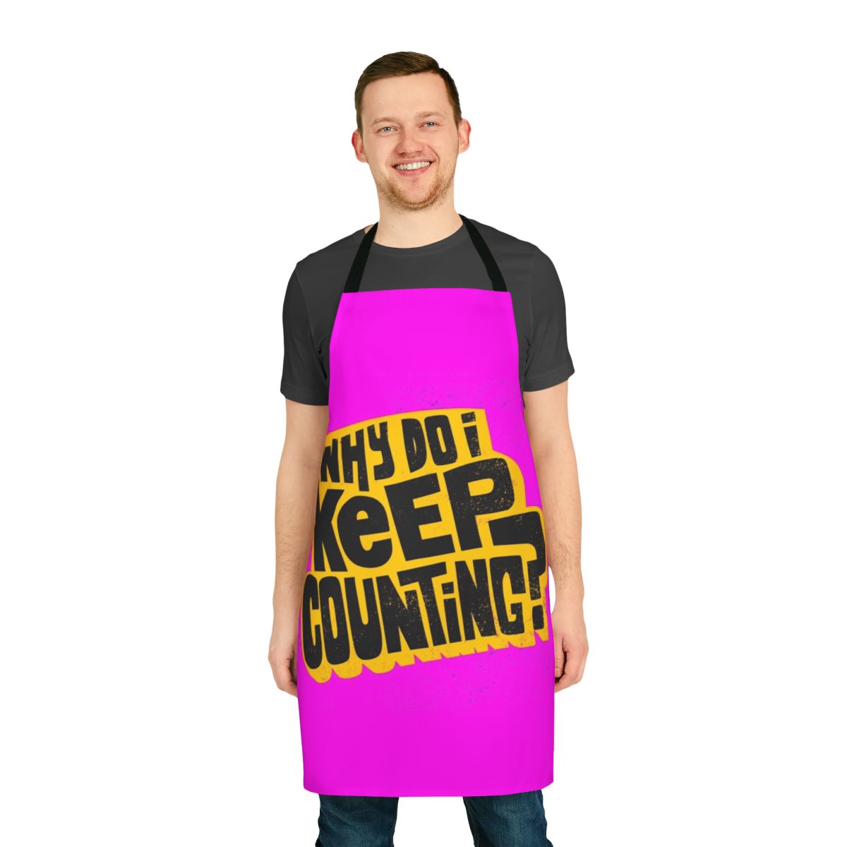 Motivational apron with bold black typography and colorful design