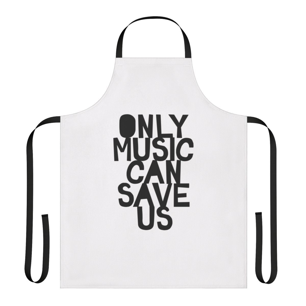 Stylish black and white apron with handwritten music quote