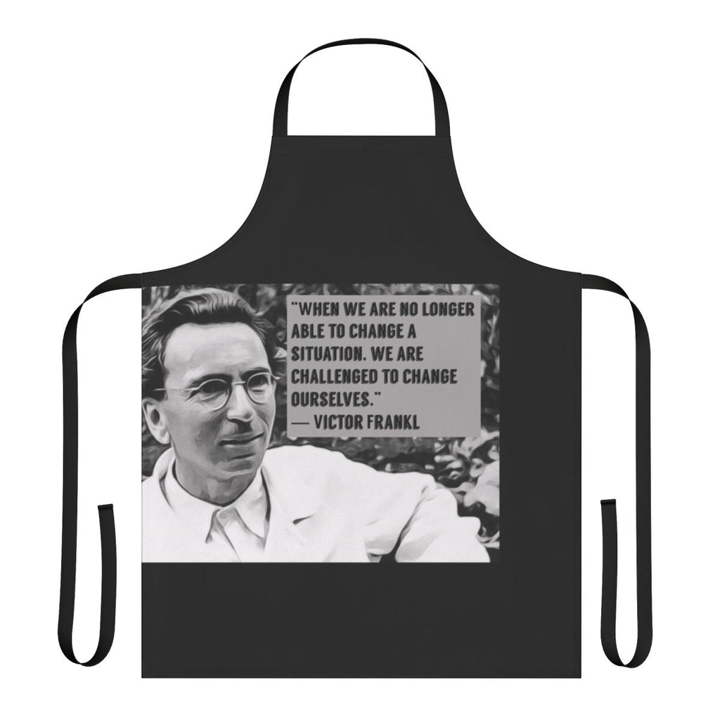 Apron featuring a digital artwork design with a quote by philosopher Viktor Frankl