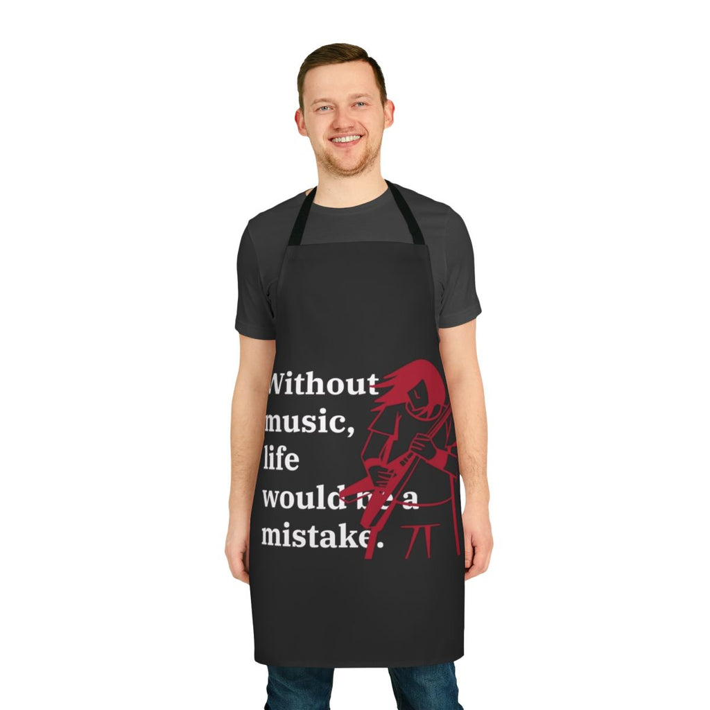 "Inspirational 'Without Music Life' Apron featuring a quote by Friedrich Nietzsche for music enthusiasts"