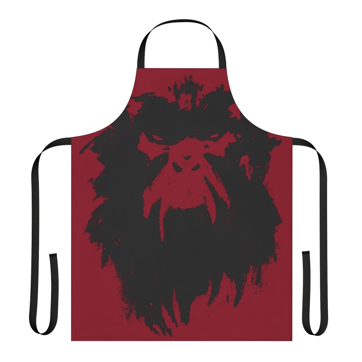 Black apron featuring a wall drawing design inspired by the cult film 12 Monkeys