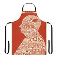 An apron with a typographic design inspired by the movie posters of legendary director Alfred Hitchcock.