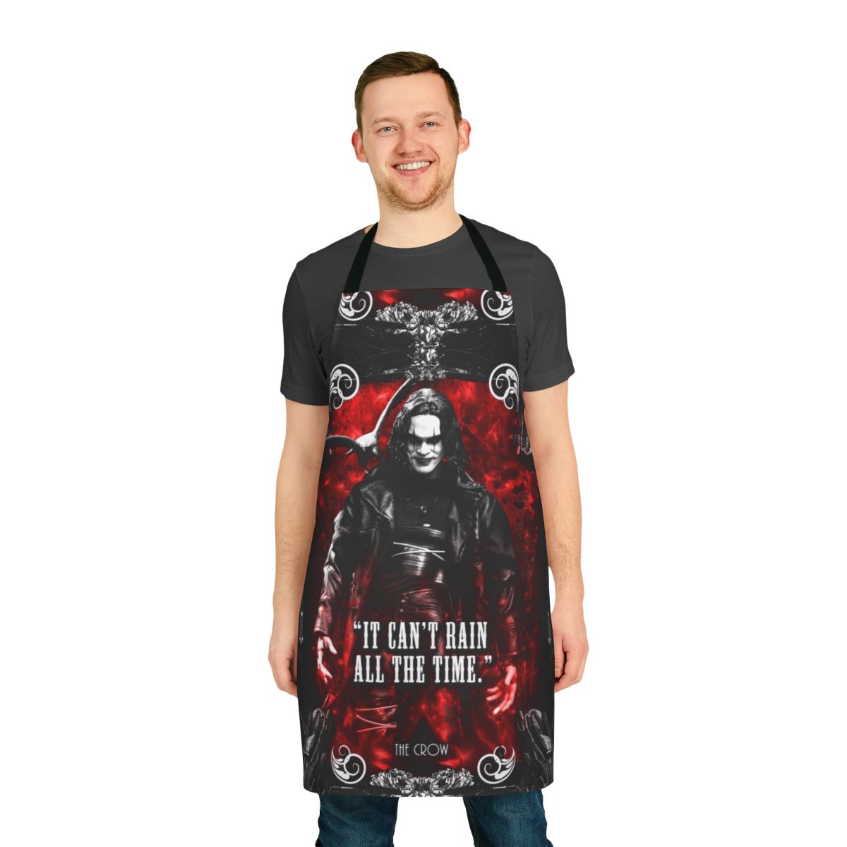 Apron featuring the quote "It Can't Rain All the Time" from the film The Crow