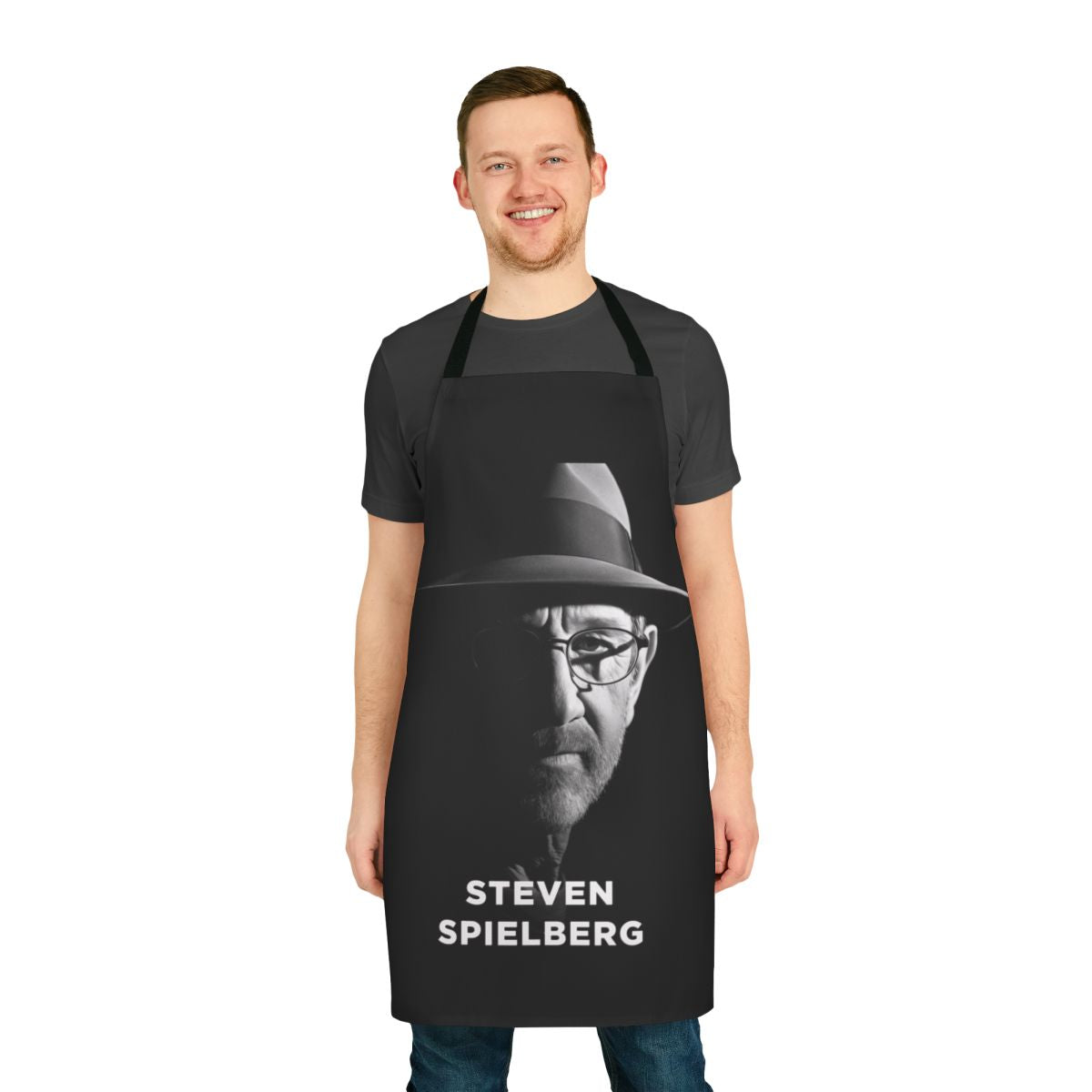 Apron featuring the name and silhouette of renowned film director Steven Spielberg