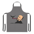 An Alfred Hitchcock-inspired apron featuring a bold bird and cigar graphic.