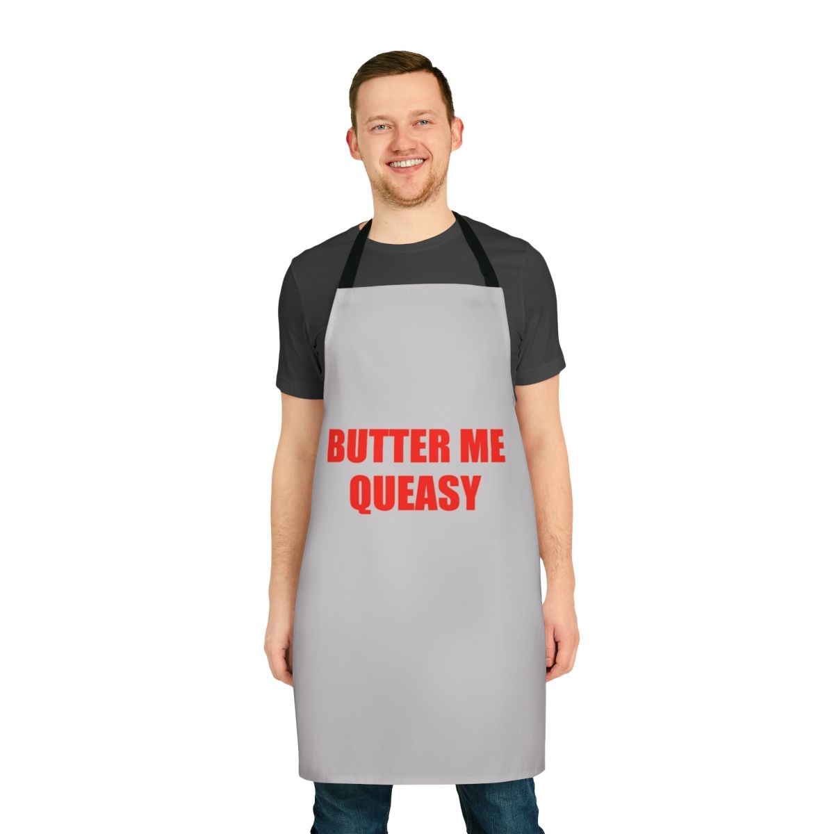 iCarly-inspired Penny-themed apron with "Butter Me Queasy" text