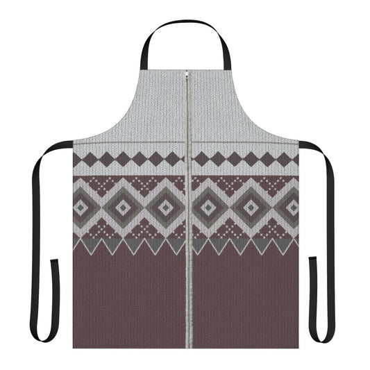 Inspired knitted apron in the style of Derek's iconic jumper from the Ricky Gervais TV series