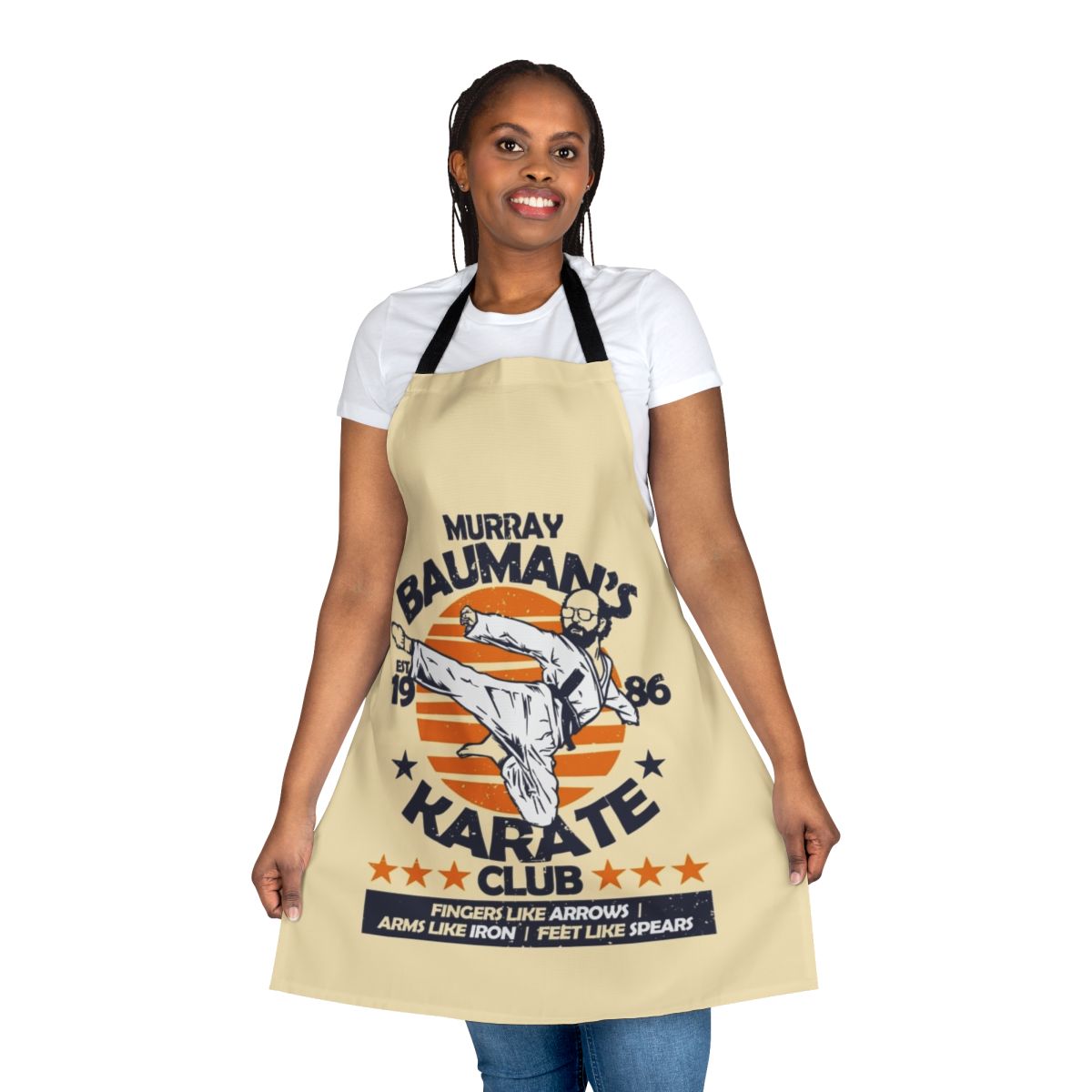 Murray Bauman-inspired karate apron with Stranger Things-themed graphics
