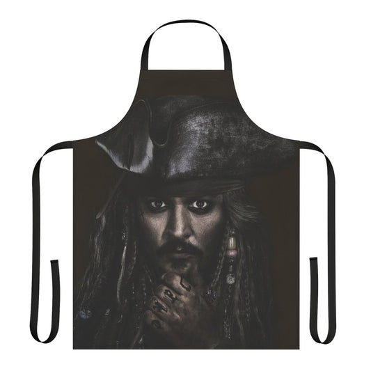 A high-quality apron featuring the iconic Captain Jack Sparrow from the Pirates of the Caribbean movies.