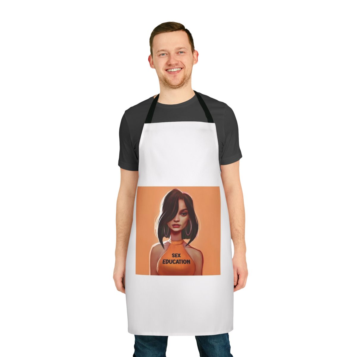 Vibrant apron featuring the character Maeve Wiley from the Netflix series Sex Education