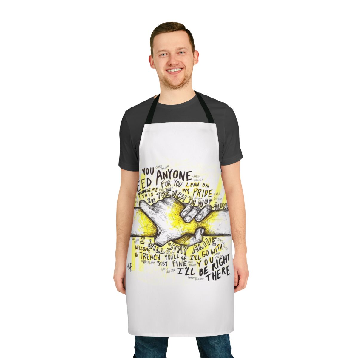 Apron with watercolor design and words of hope and encouragement