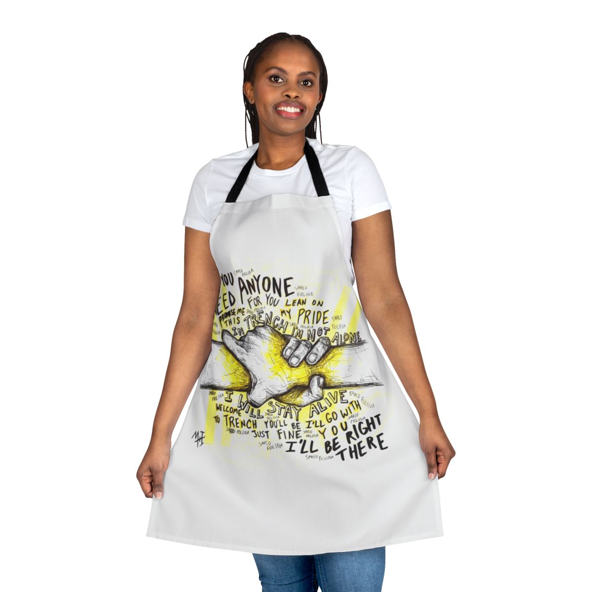 Apron with watercolor design and words of hope and encouragement