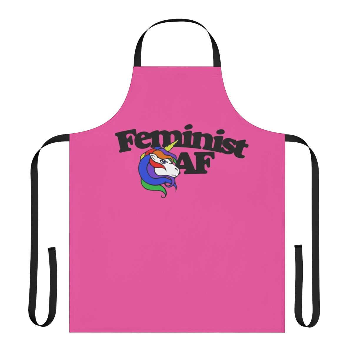 Feminist cooking apron with unicorn, rainbow, and feminist iconography