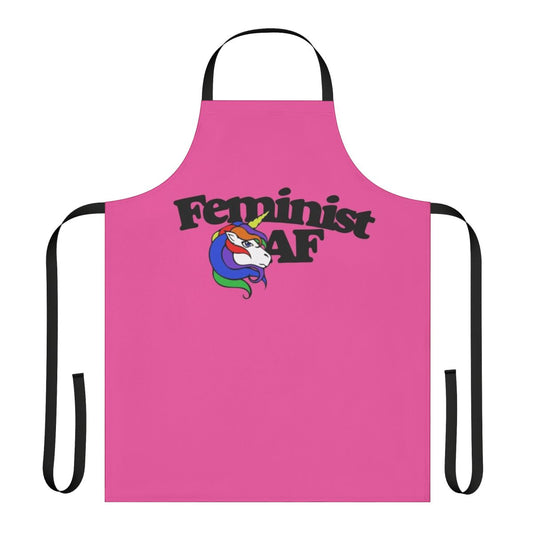 Feminist cooking apron with unicorn, rainbow, and feminist iconography
