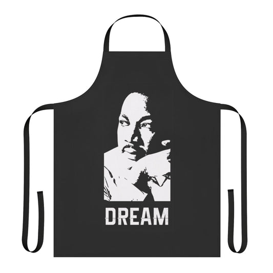 An apron featuring a design inspired by Martin Luther King Jr.'s "I Have a Dream" speech and civil rights activism.