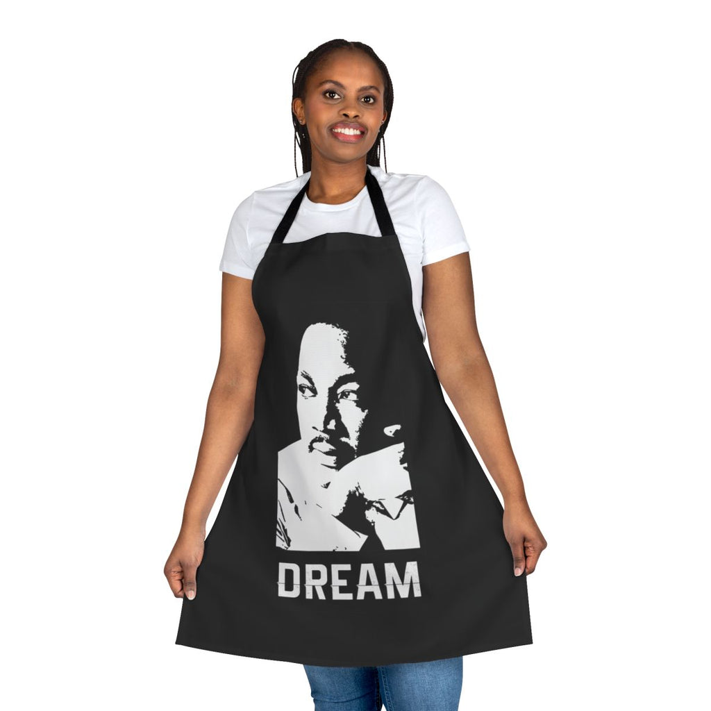 An apron featuring a design inspired by Martin Luther King Jr.'s "I Have a Dream" speech and civil rights activism.