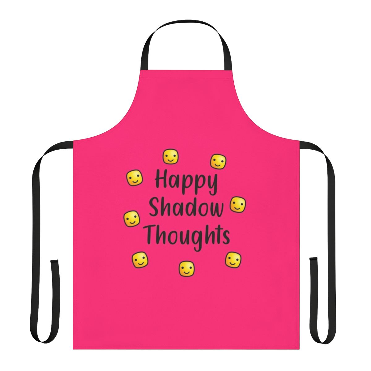 Minimalist black and white apron with a positive quote about happy shadow thoughts