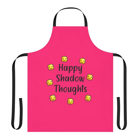 Minimalist black and white apron with a positive quote about happy shadow thoughts
