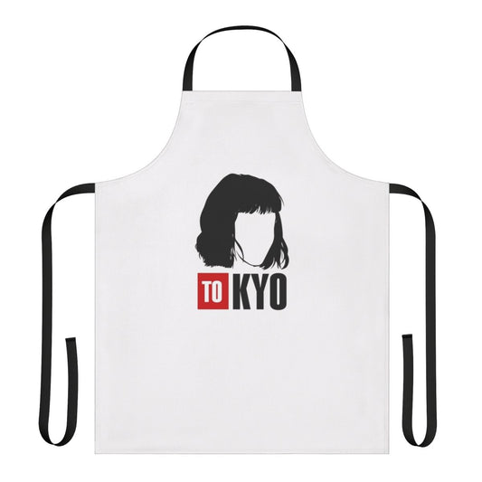 An artistic apron inspired by the hit TV series Money Heist, featuring the character Tokyo