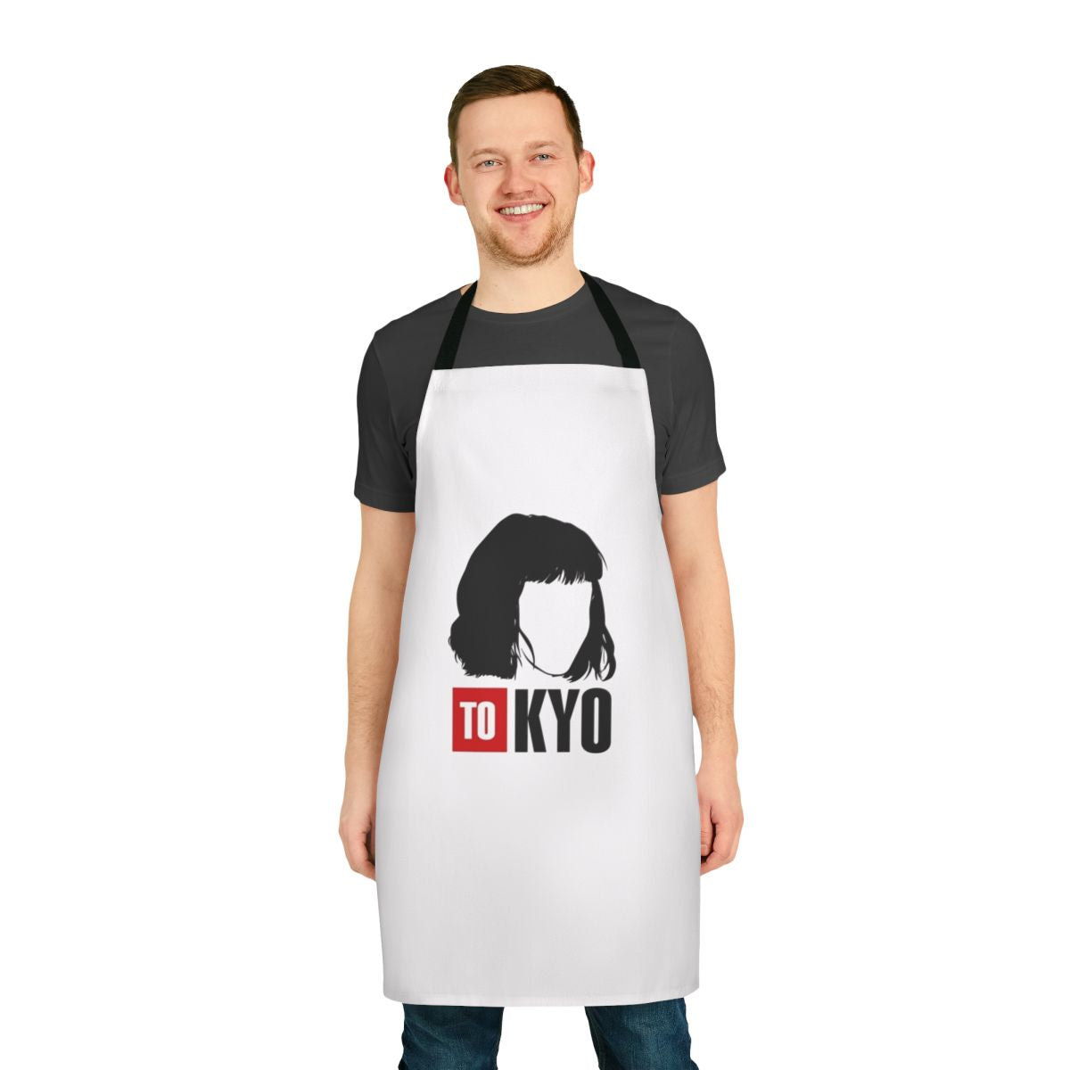 An artistic apron inspired by the hit TV series Money Heist, featuring the character Tokyo